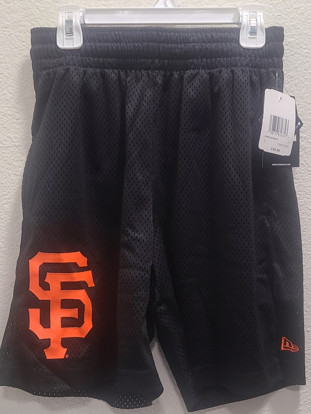 New Era Men's Black Athletic Mesh Shorts with Orange SF Logo